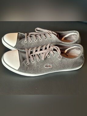 Lacoste Gray Canvas Low-Top Sneakers with White Toe Cap